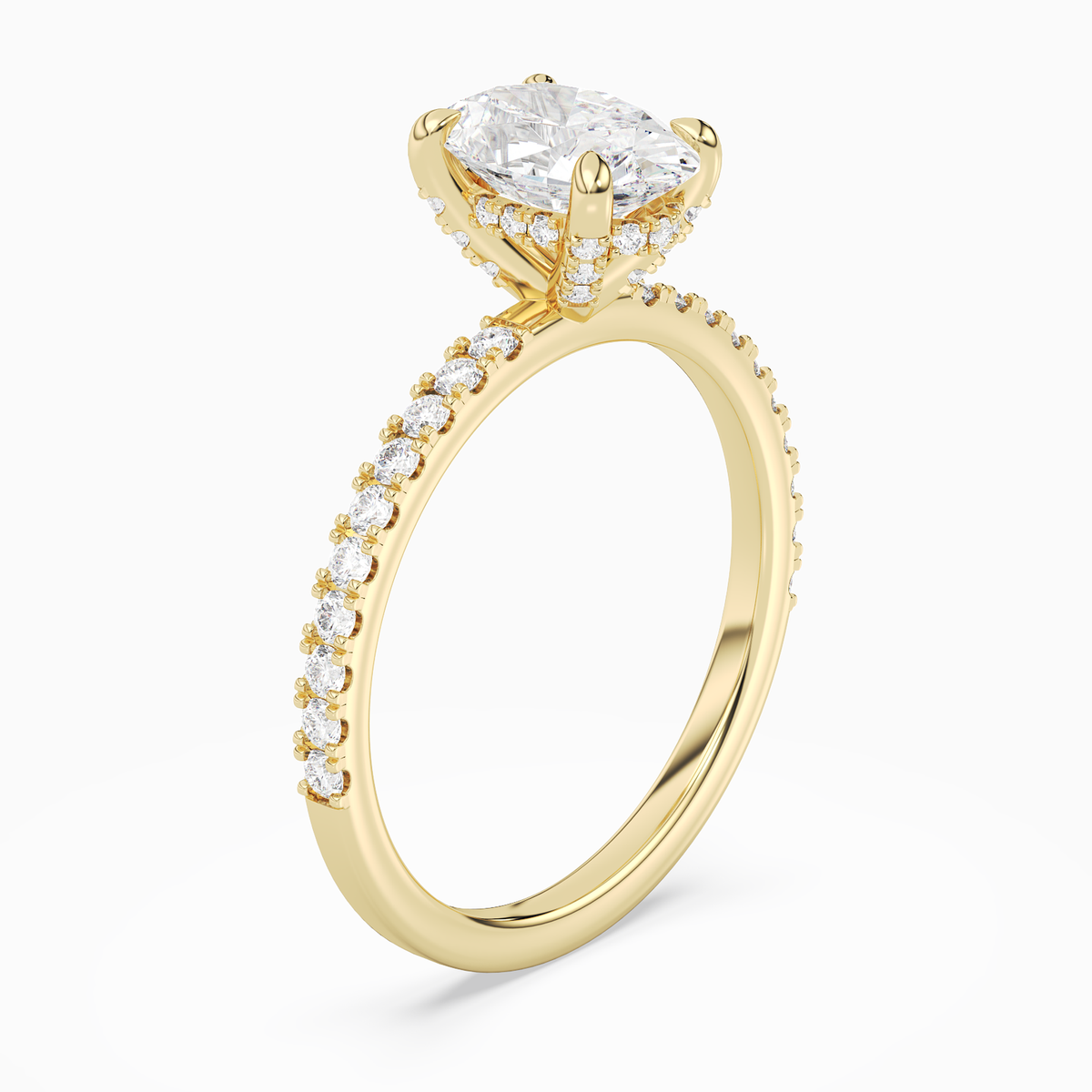 Oval Hidden Halo Accent Pavé in 18K Yellow Gold angled