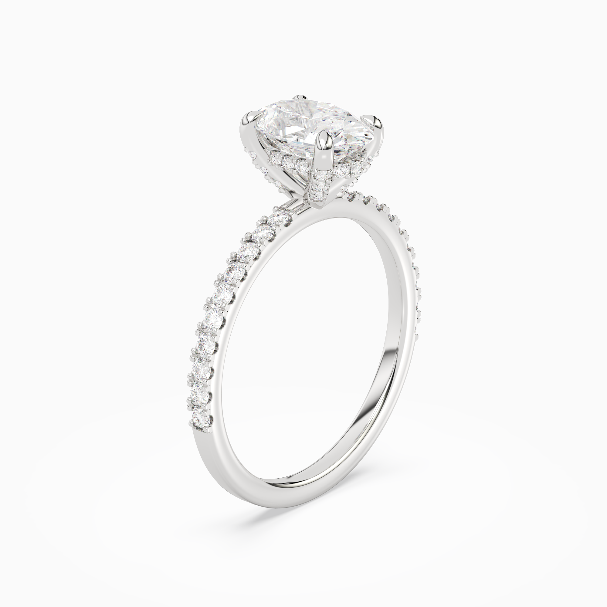 Oval Hidden Halo Accent Pavé in Platinum angled