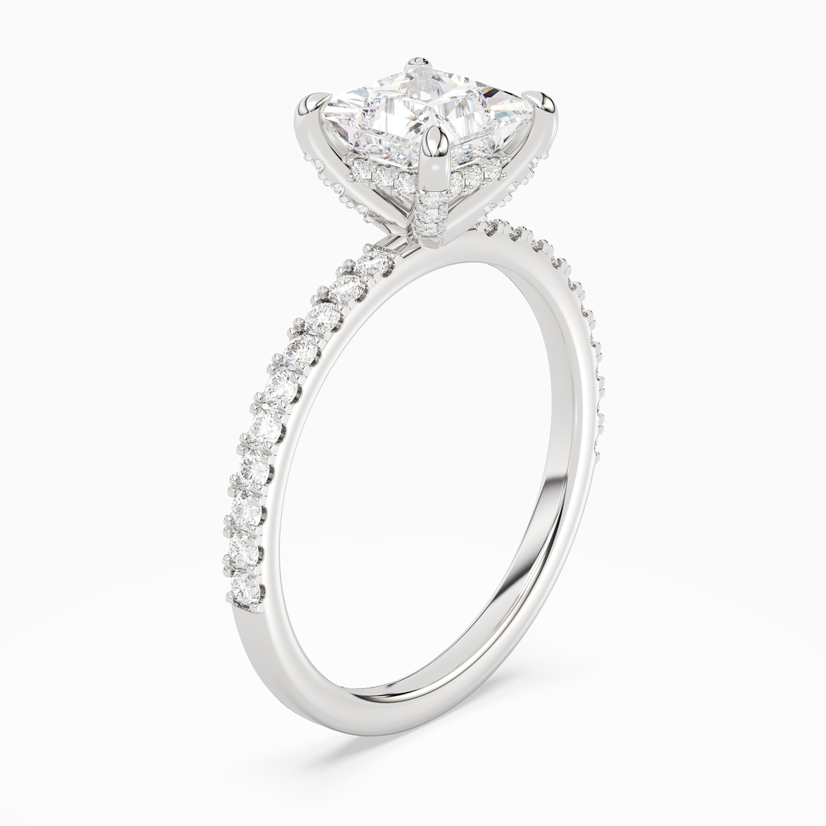 Princess Hidden Halo Accent Pavé in 14K White Gold angled