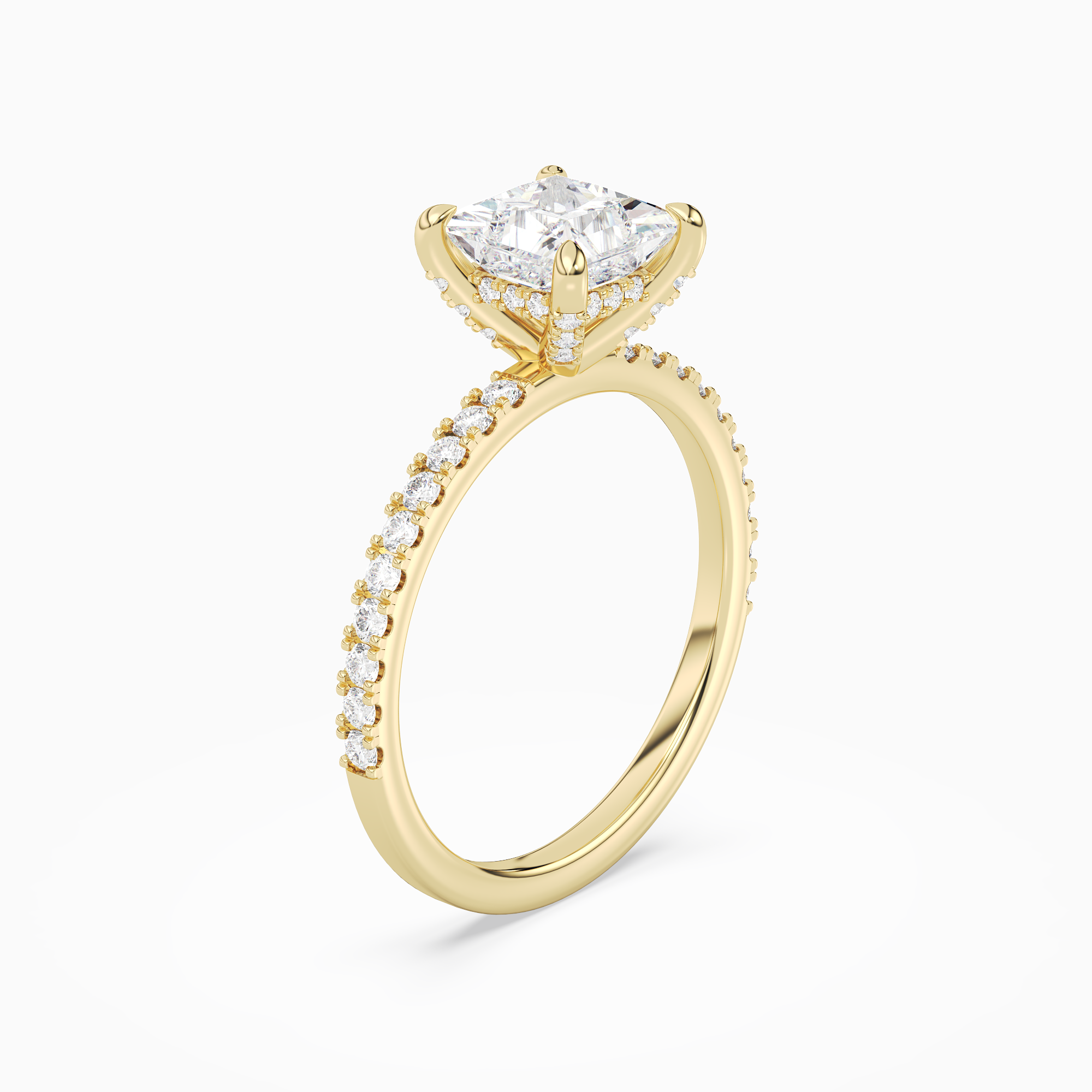 Princess Hidden Halo Accent Pavé in 14K Yellow Gold angled