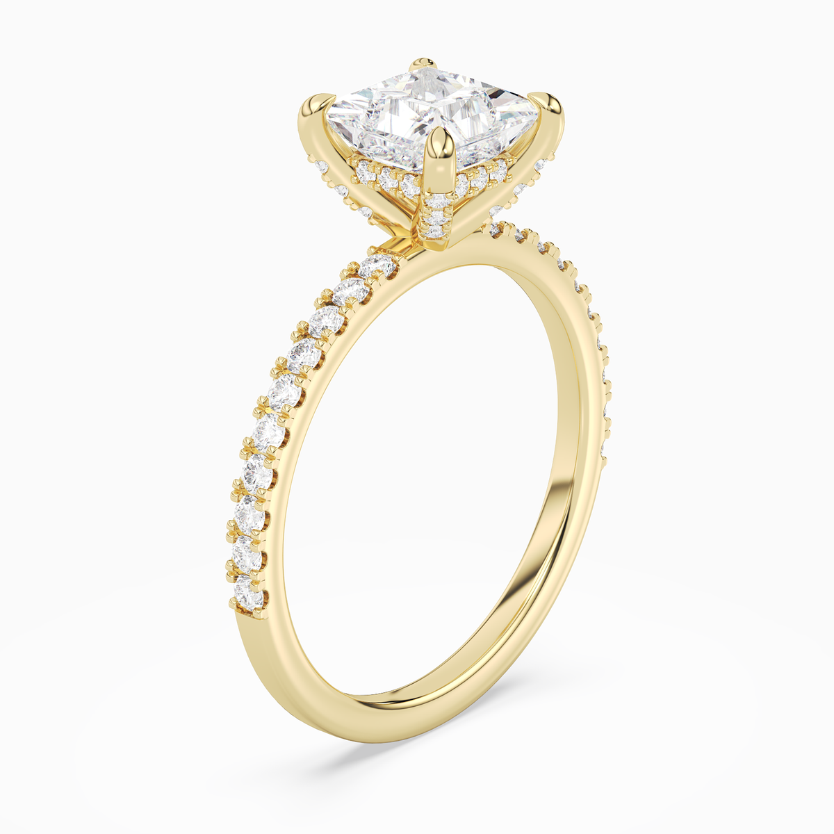 Princess Hidden Halo Accent Pavé in 18K Yellow Gold angled
