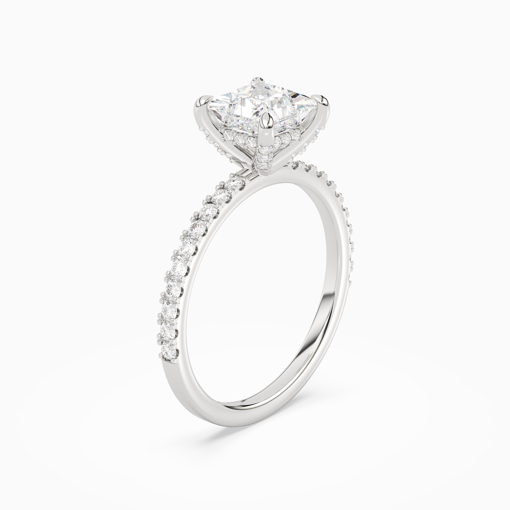 Princess Hidden Halo Accent Pavé in Platinum angled