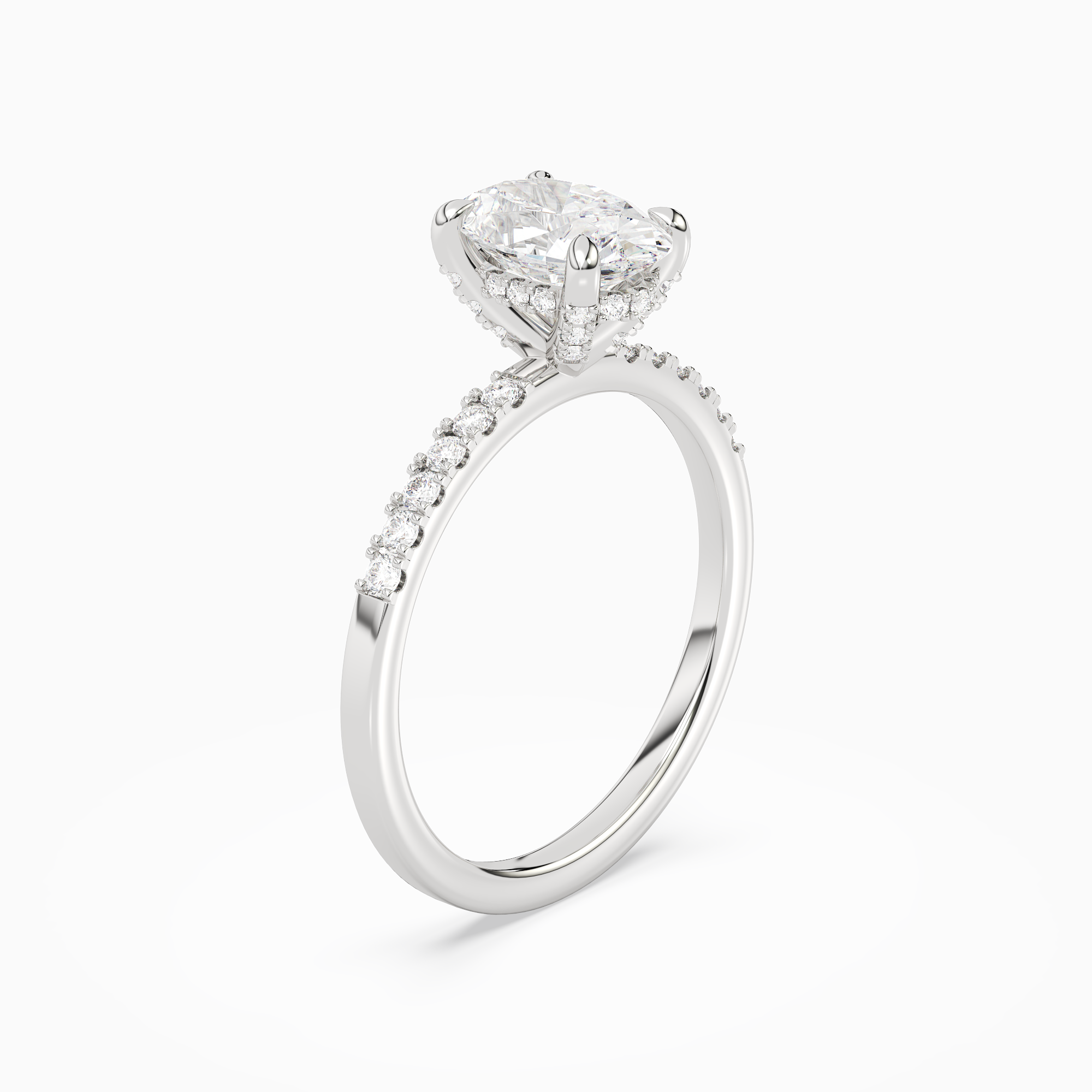 Oval Hidden Halo Accent Petite Pavé in Platinum angled