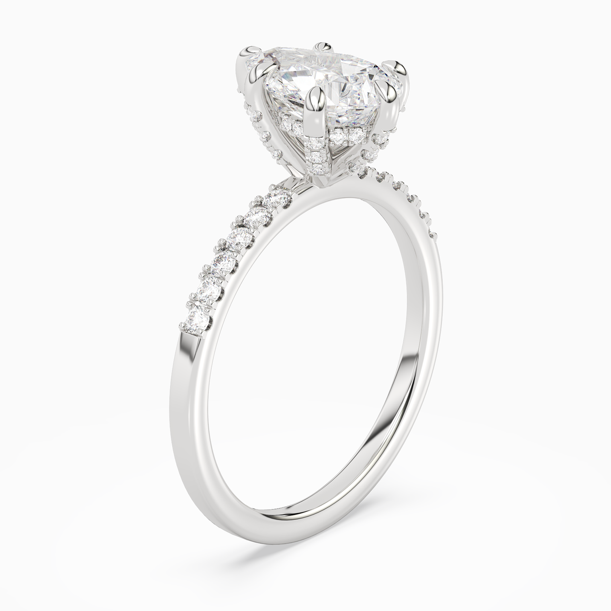 Pear Hidden Halo Accent Petite Pavé in 14K White Gold angled