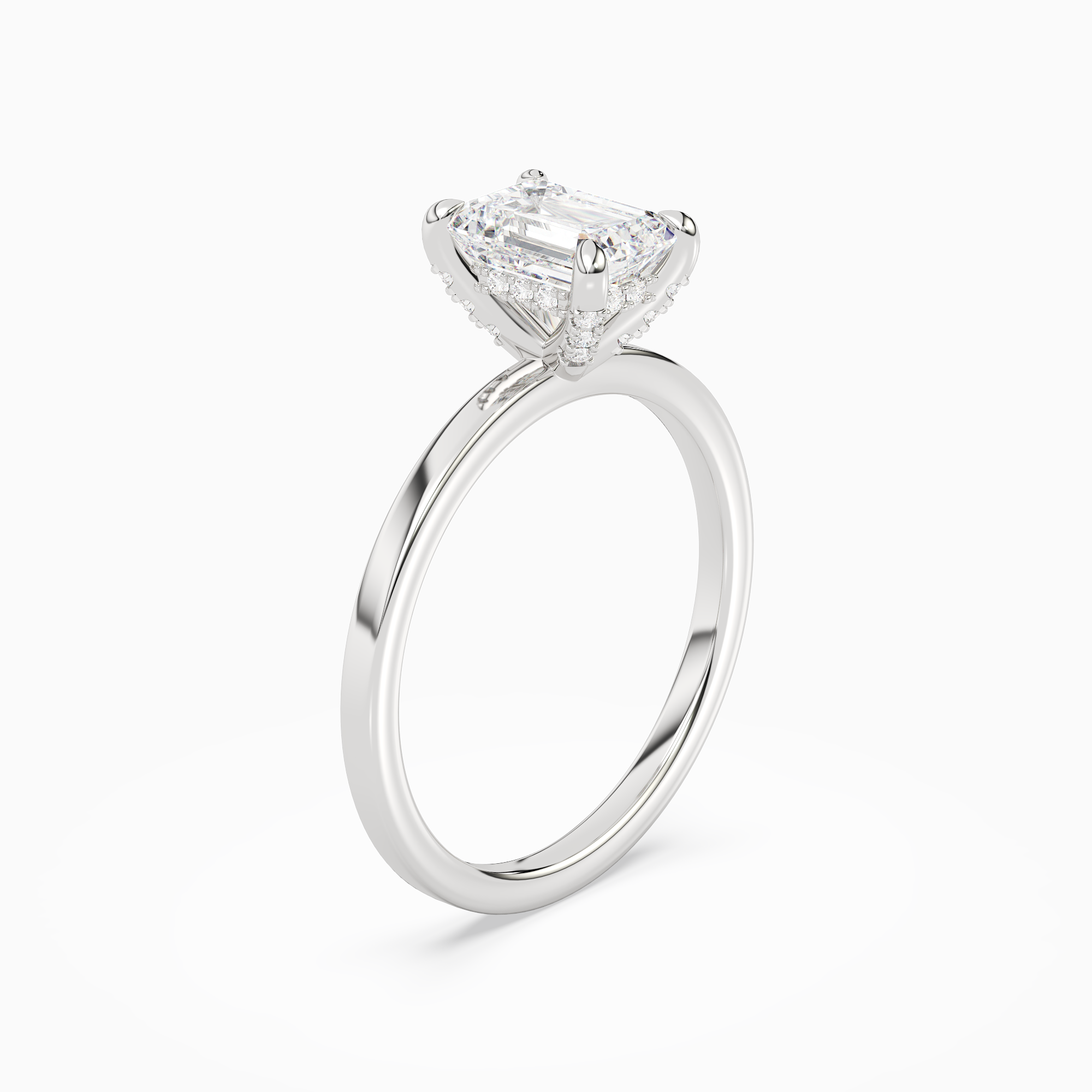 Emerald Hidden Halo Accent Plain in Platinum angled