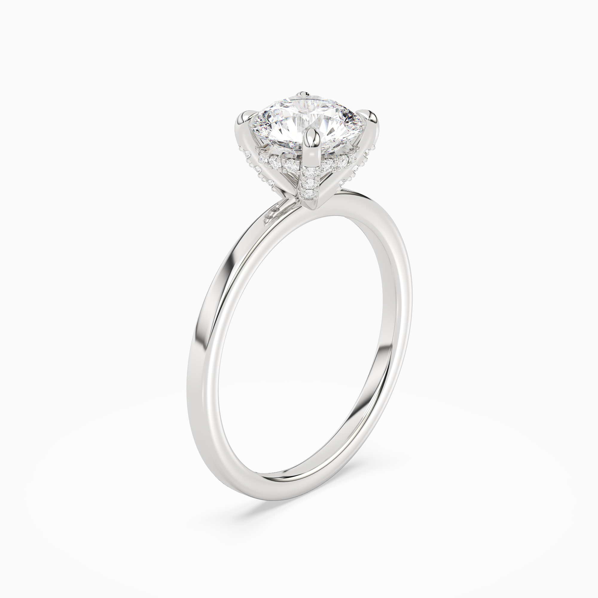 Round Hidden Halo Accent Plain in 18K White Gold angled