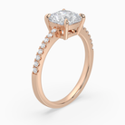 Cushion Classic Basket Pavé Solitaire in 14K Rose Gold angled