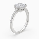 Cushion Classic Basket Pavé Solitaire in 14K White Gold angled