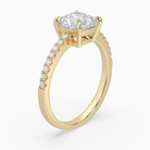 Cushion Classic Basket Pavé Solitaire in 14K Yellow Gold angled