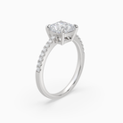 Cushion Classic Basket Pavé Solitaire in 18K White Gold angled