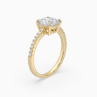 Cushion Classic Basket Pavé Solitaire in 18K Yellow Gold angled