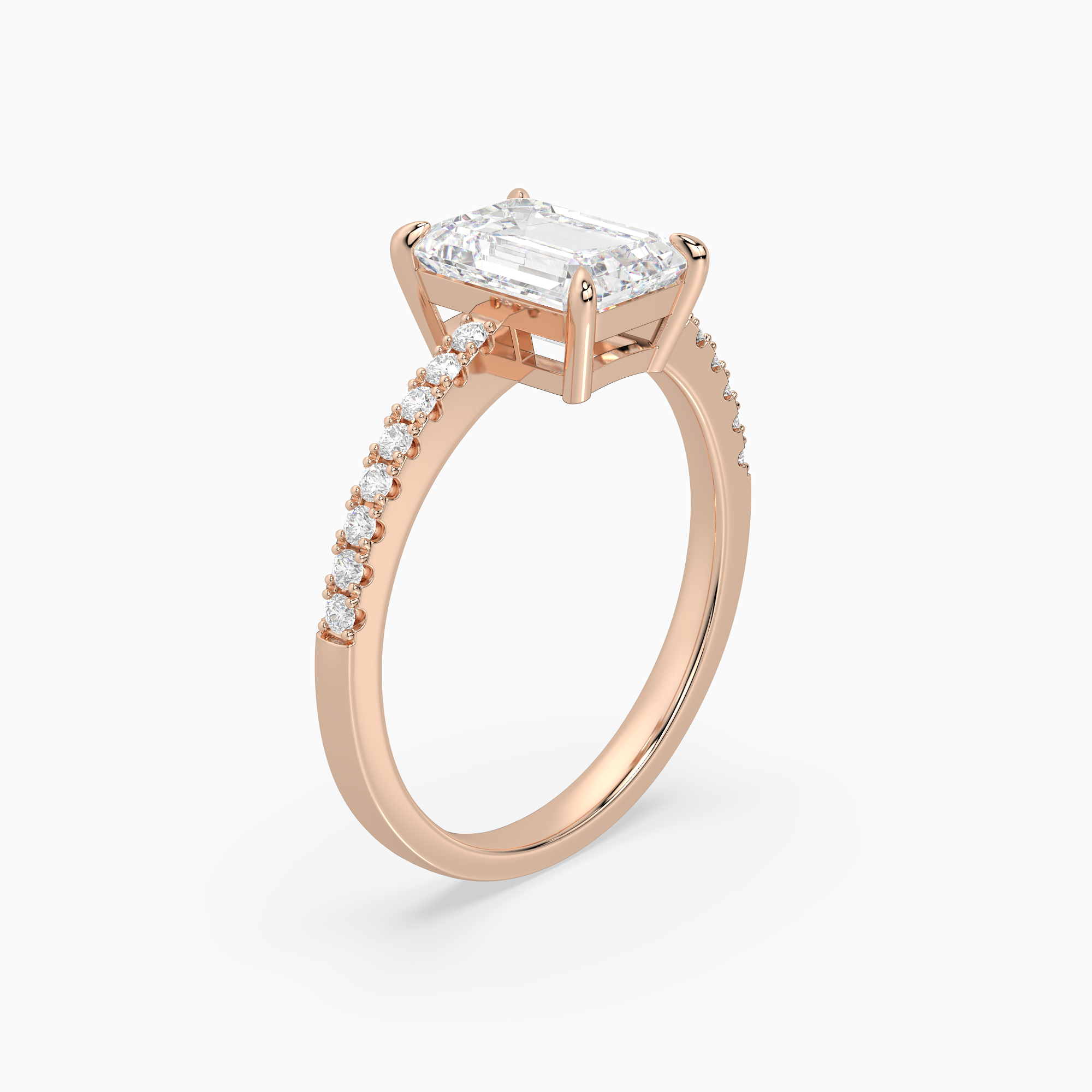 Emerald Classic Basket Pavé Solitaire in 14K Rose Gold angled