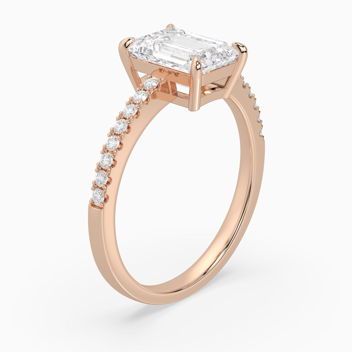 Emerald Classic Basket Pavé Solitaire in 14K Rose Gold angled