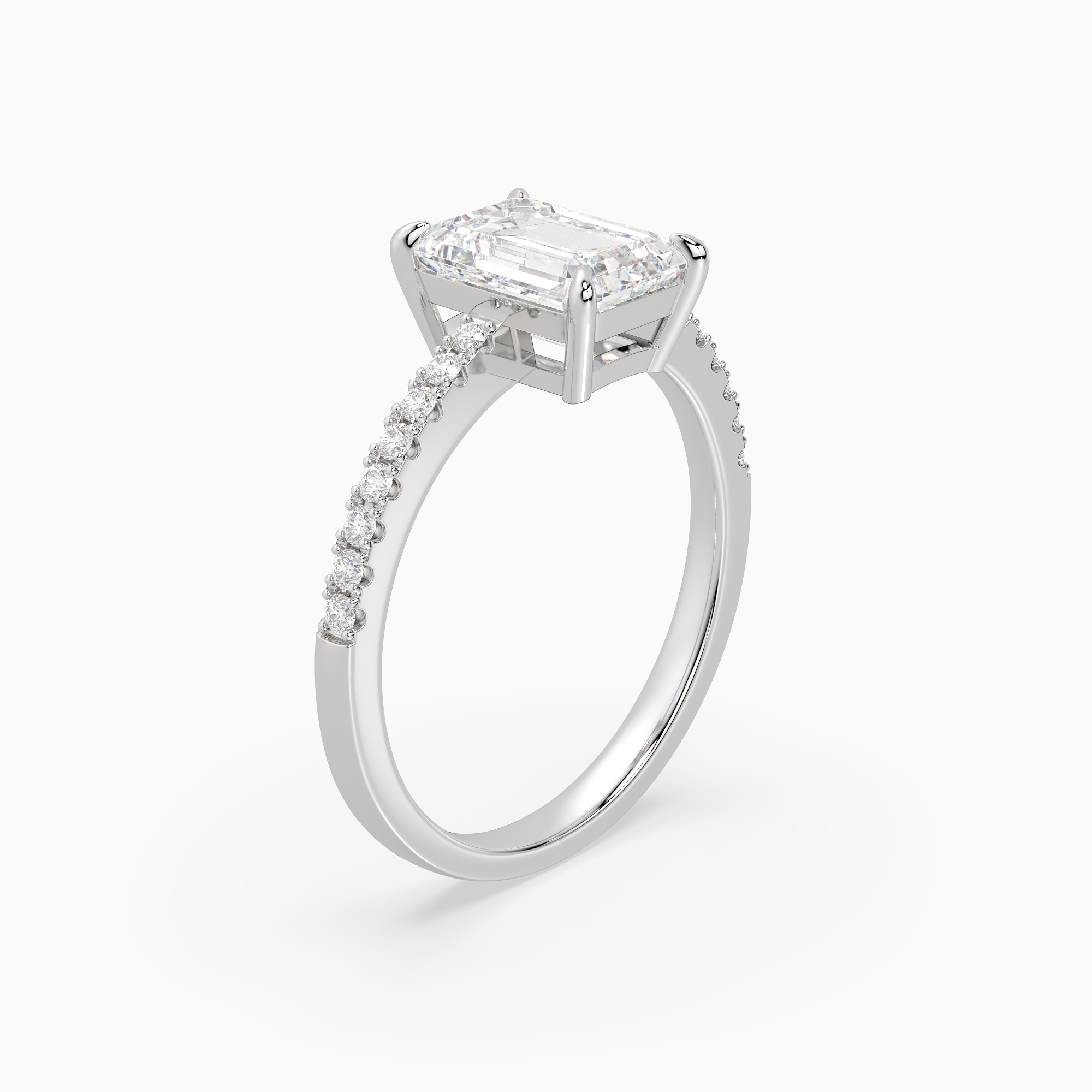 Emerald Classic Basket Pavé Solitaire in 14K White Gold angled