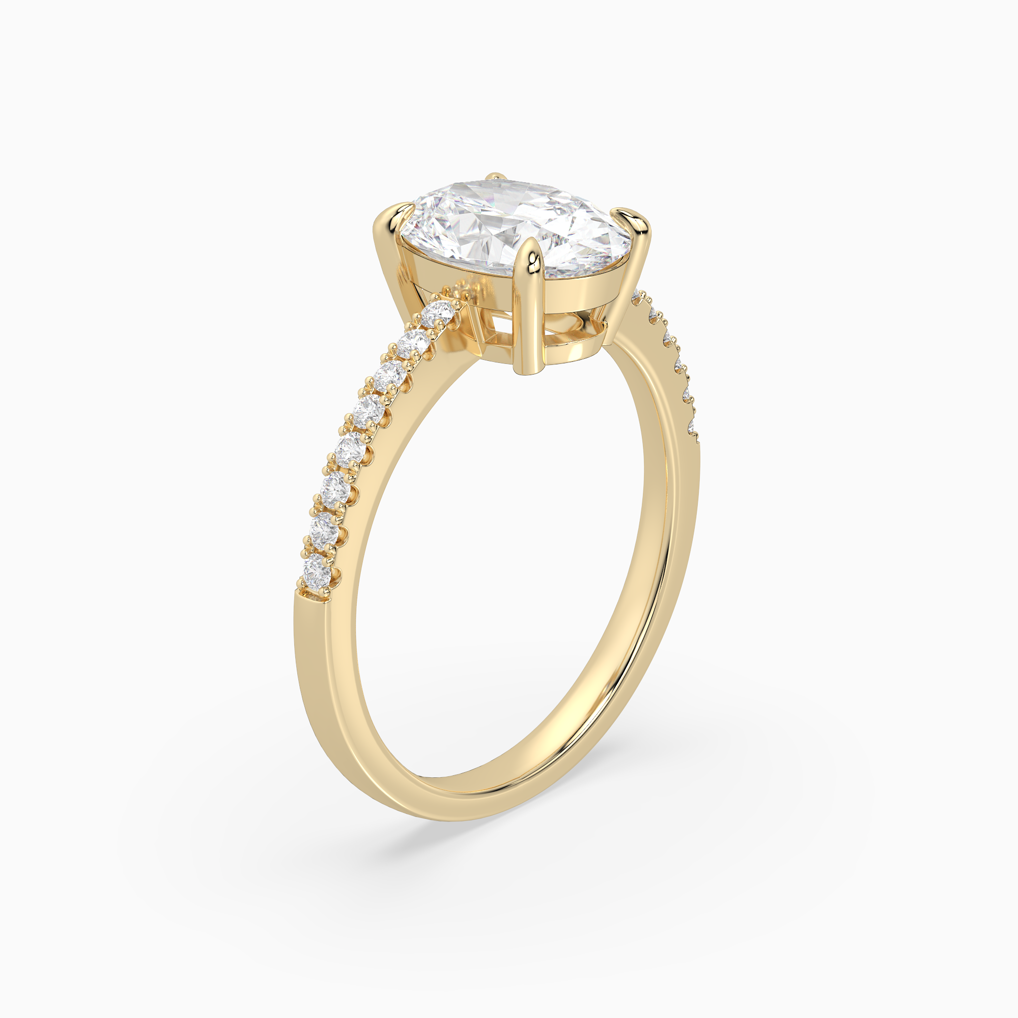Oval Classic Basket Pavé Solitaire in 18K Yellow Gold angled