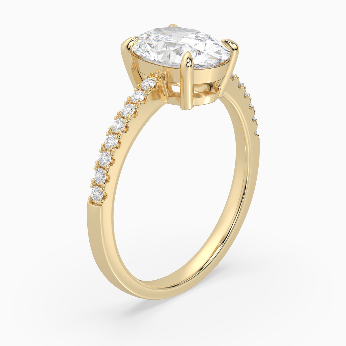 Oval Classic Basket Pavé Solitaire in 18K Yellow Gold angled