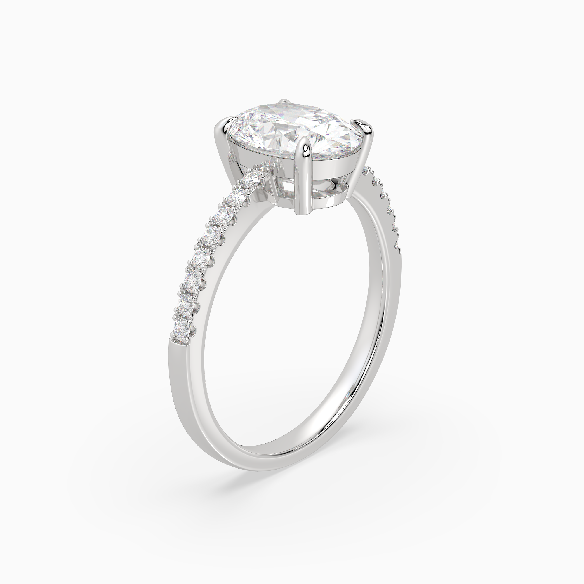 Oval Classic Basket Pavé Solitaire in Platinum angled
