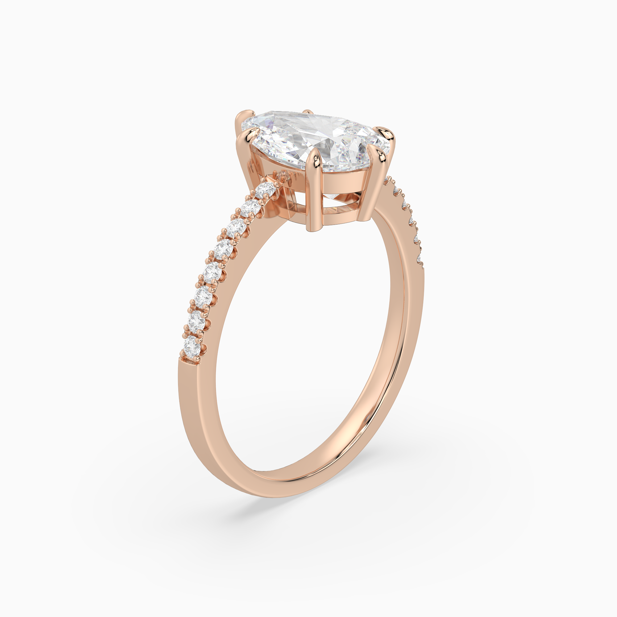 Pear Classic Basket Pavé Solitaire in 14K Rose Gold angled