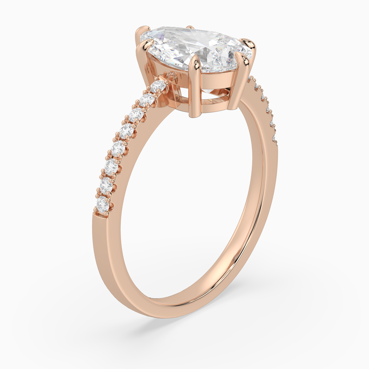 Pear Classic Basket Pavé Solitaire in 14K Rose Gold angled