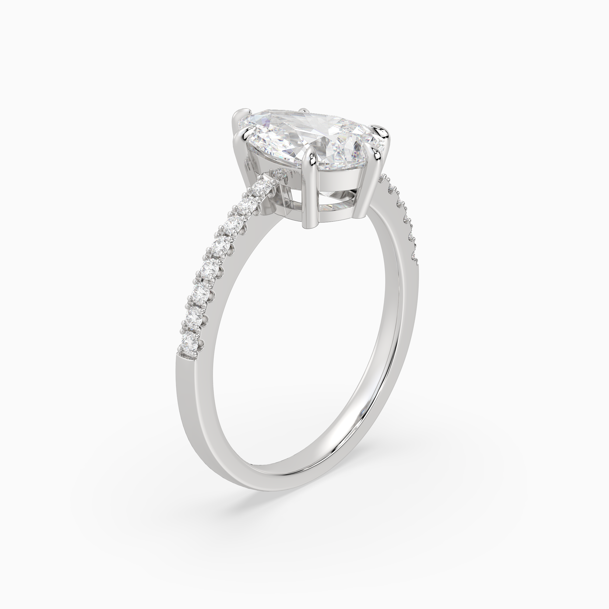 Pear Classic Basket Pavé Solitaire in Platinum angled
