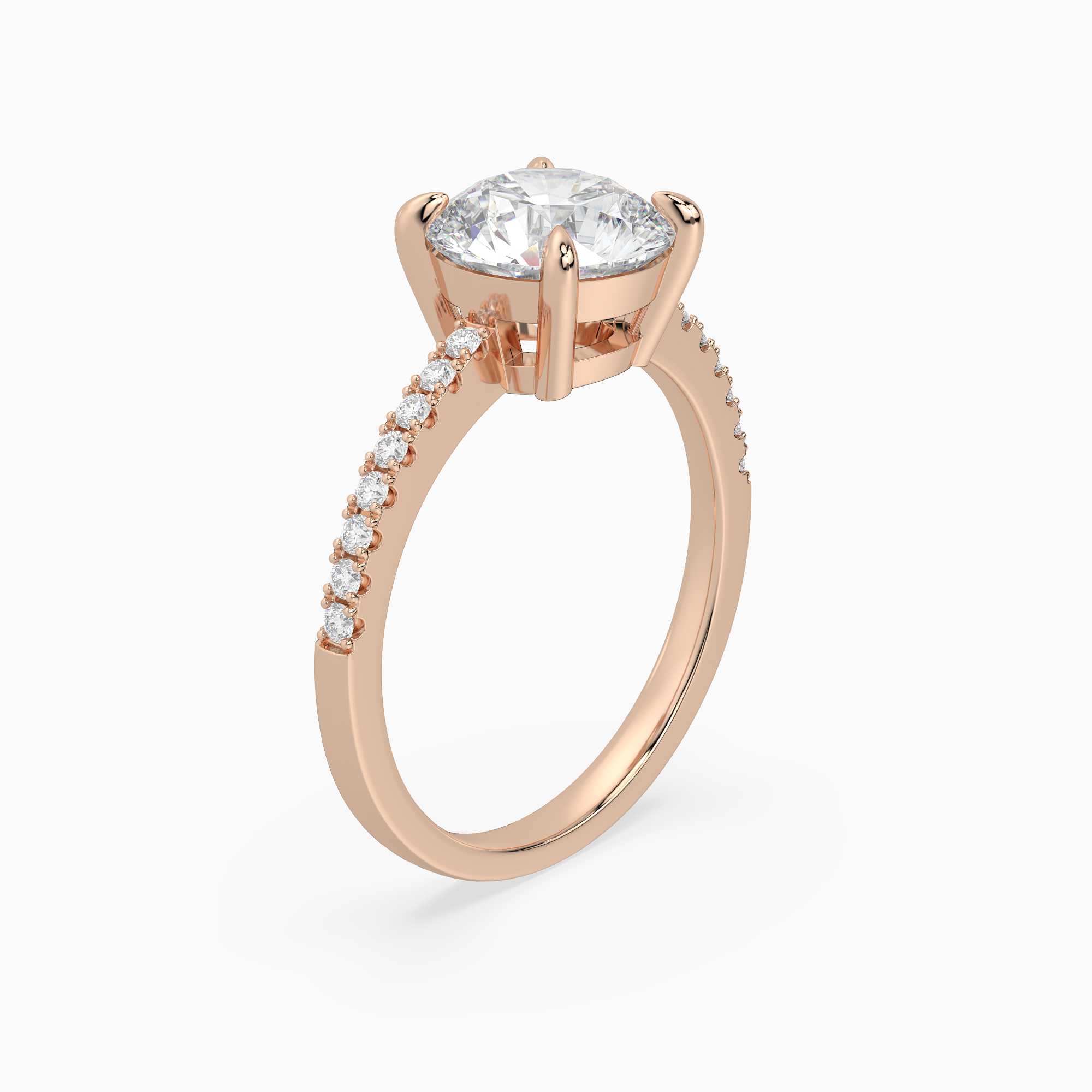 Round Classic Basket Pavé Solitaire in 14K Rose Gold angled