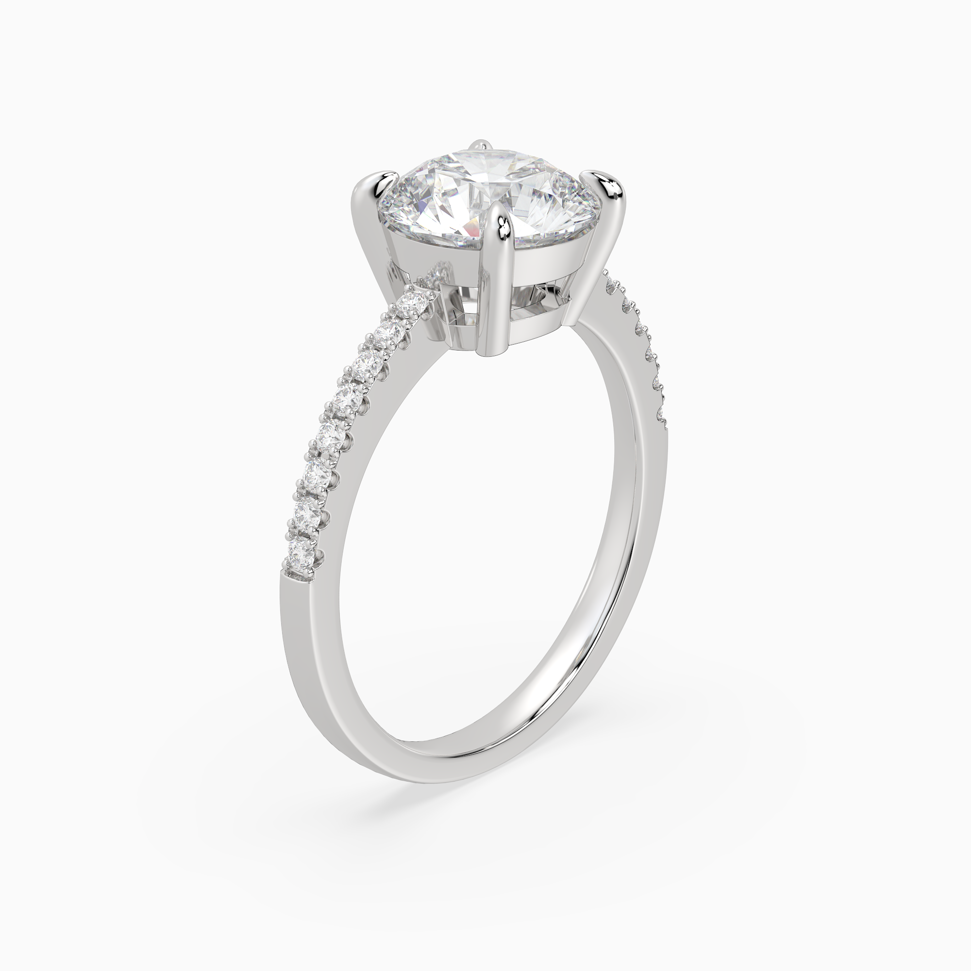 Round Classic Basket Pavé Solitaire in 18K White Gold angled