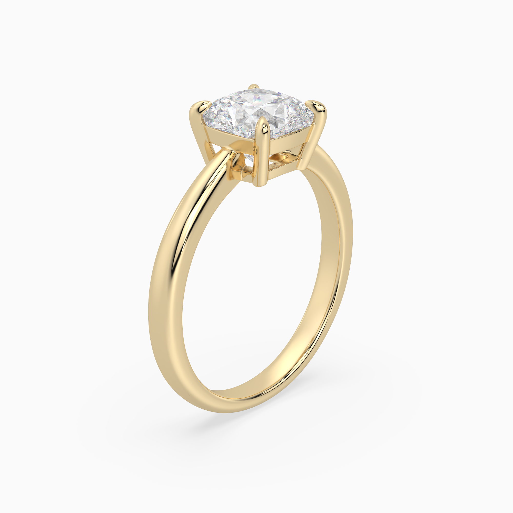 Cushion Classic Basket Plain Solitaire in 14K Yellow Gold angled