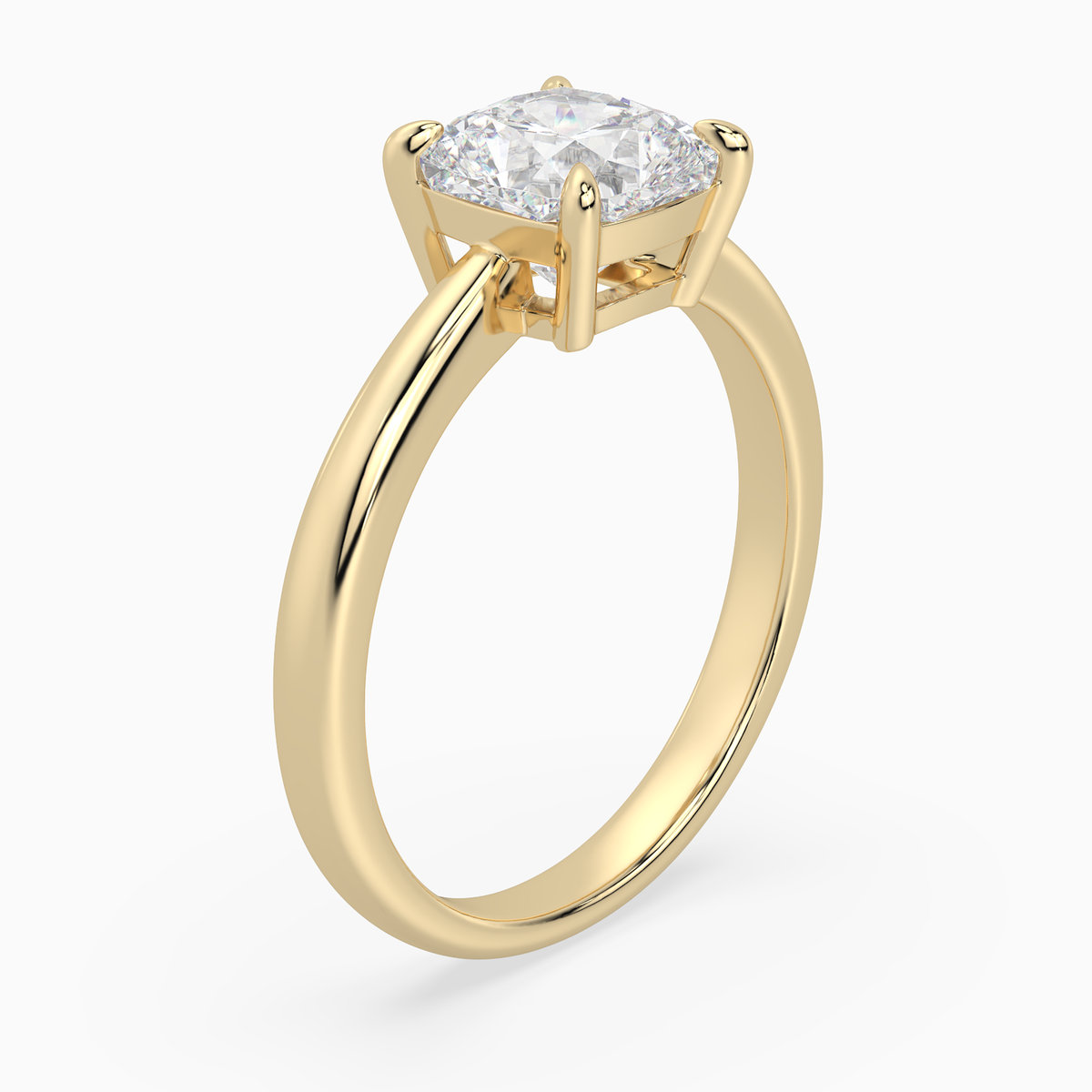 Cushion Classic Basket Plain Solitaire in 18K Yellow Gold angled