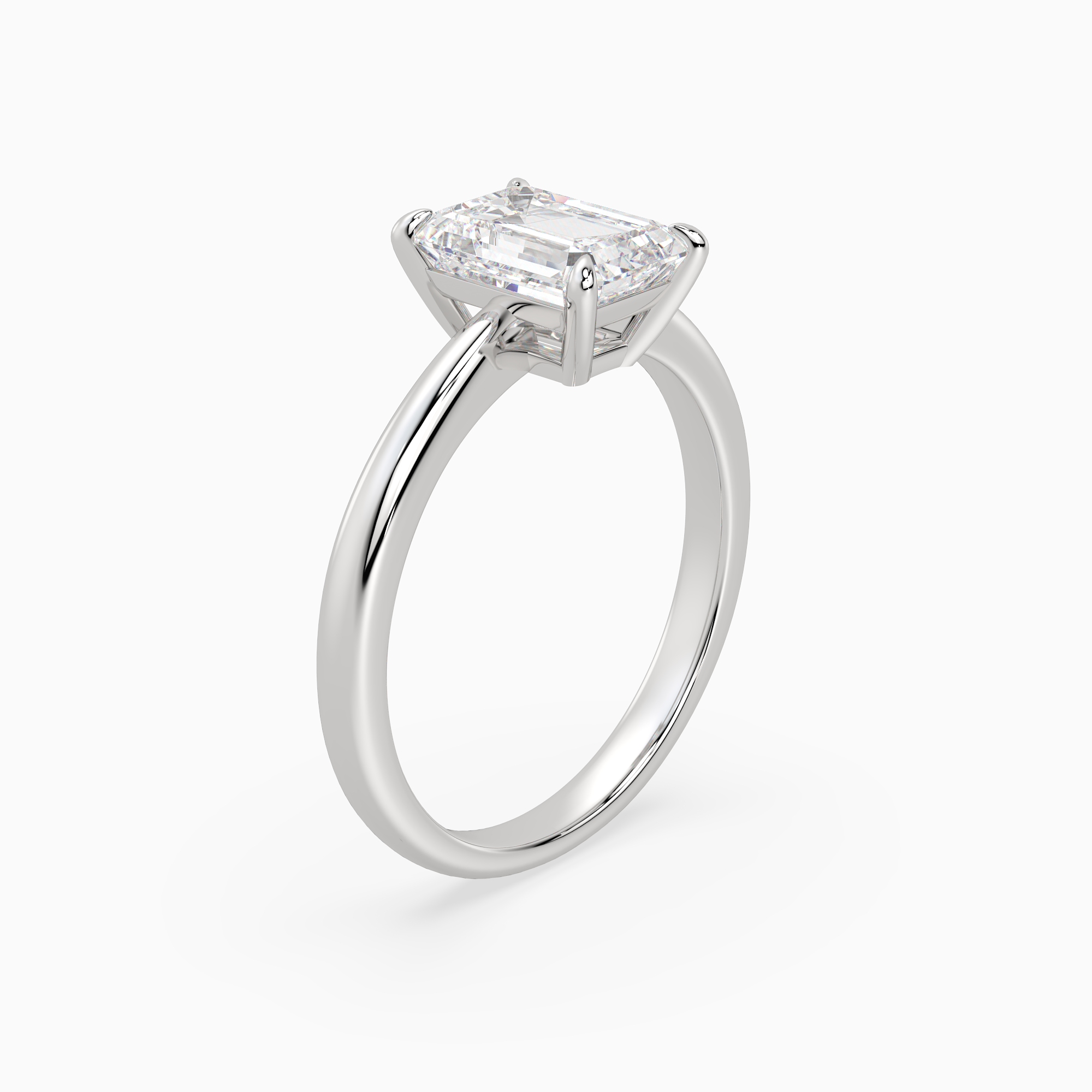 Emerald Classic Basket Plain Solitaire in 14K White Gold angled