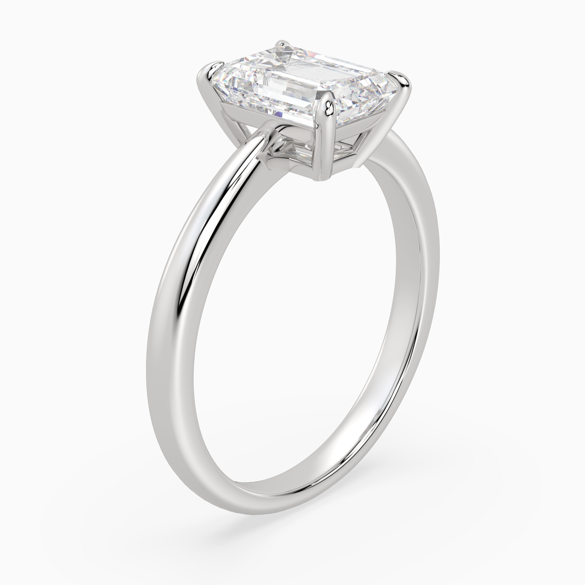 Emerald Classic Basket Plain Solitaire in Platinum angled