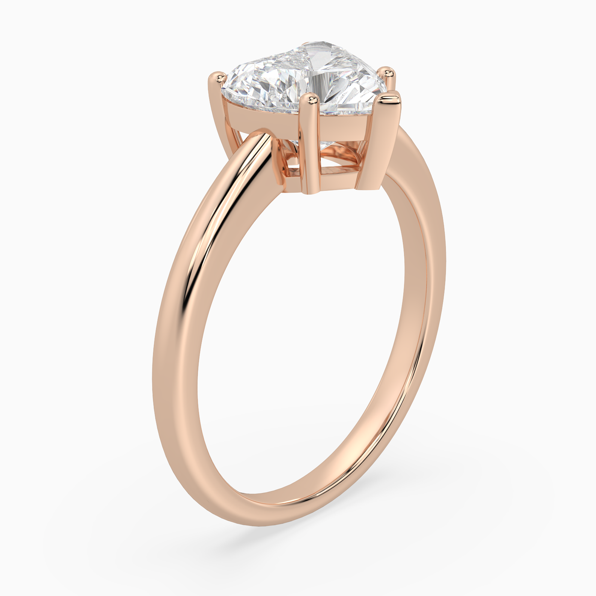 Heart Classic Basket Plain Solitaire in 14K Rose Gold angled