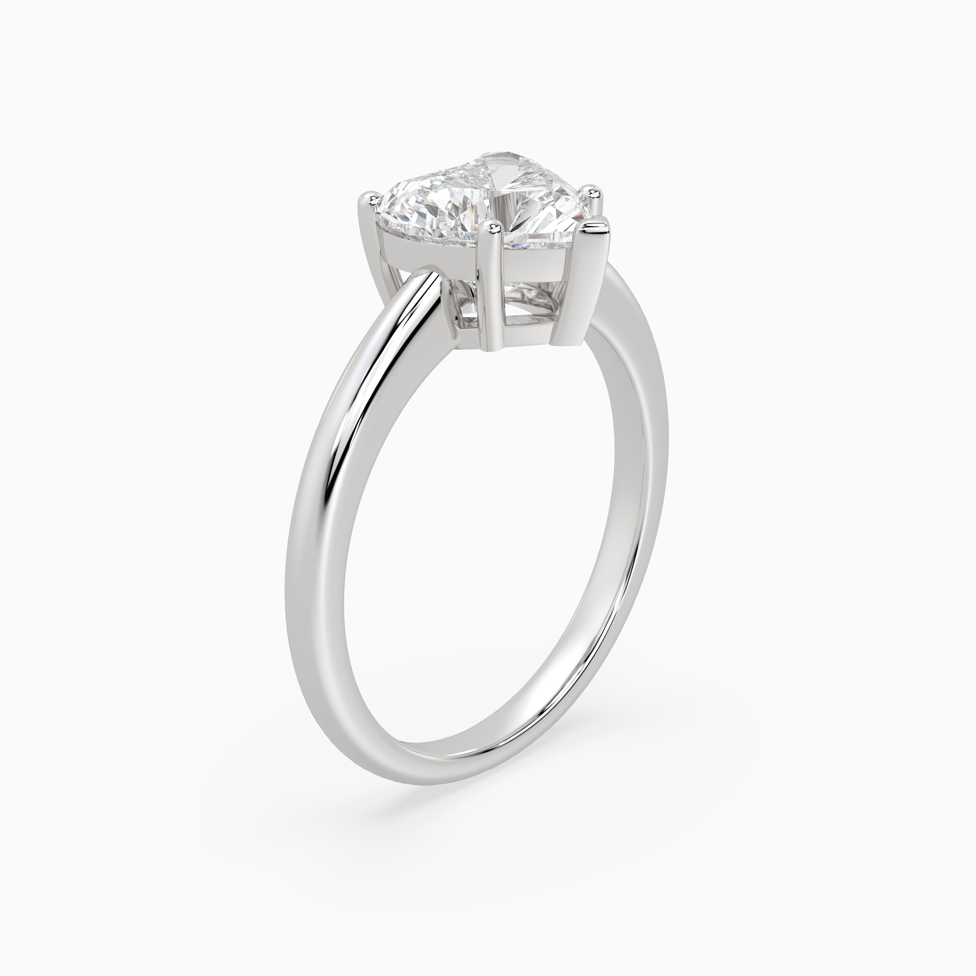 Heart Classic Basket Plain Solitaire in 14K White Gold angled