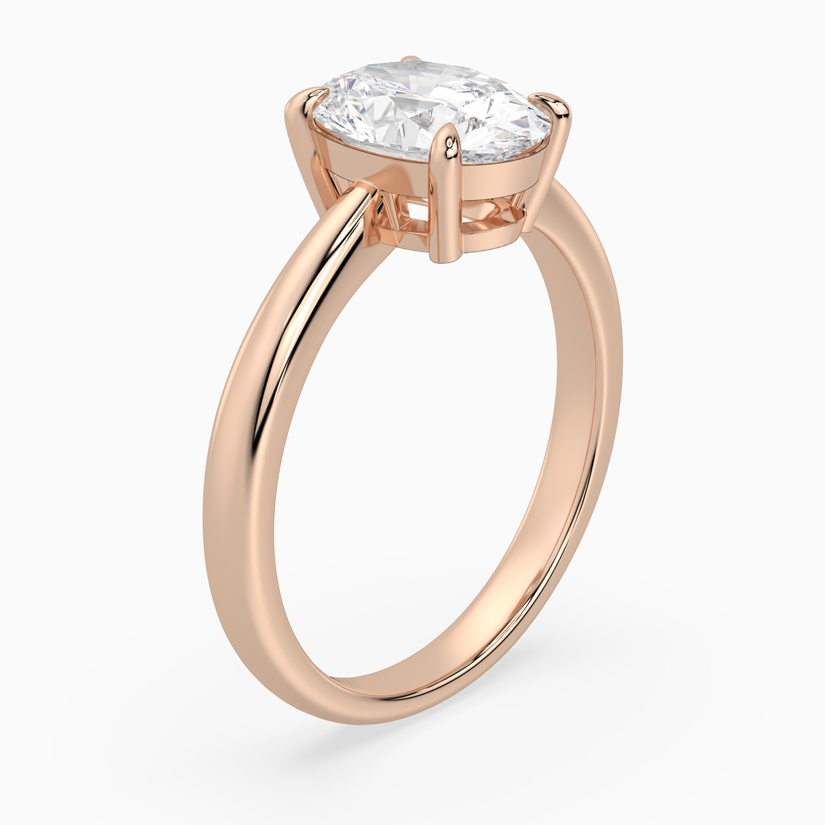 Oval Classic Basket Plain Solitaire in 14K Rose Gold angled
