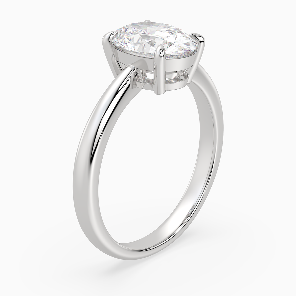 Oval Classic Basket Plain Solitaire in 14K White Gold angled