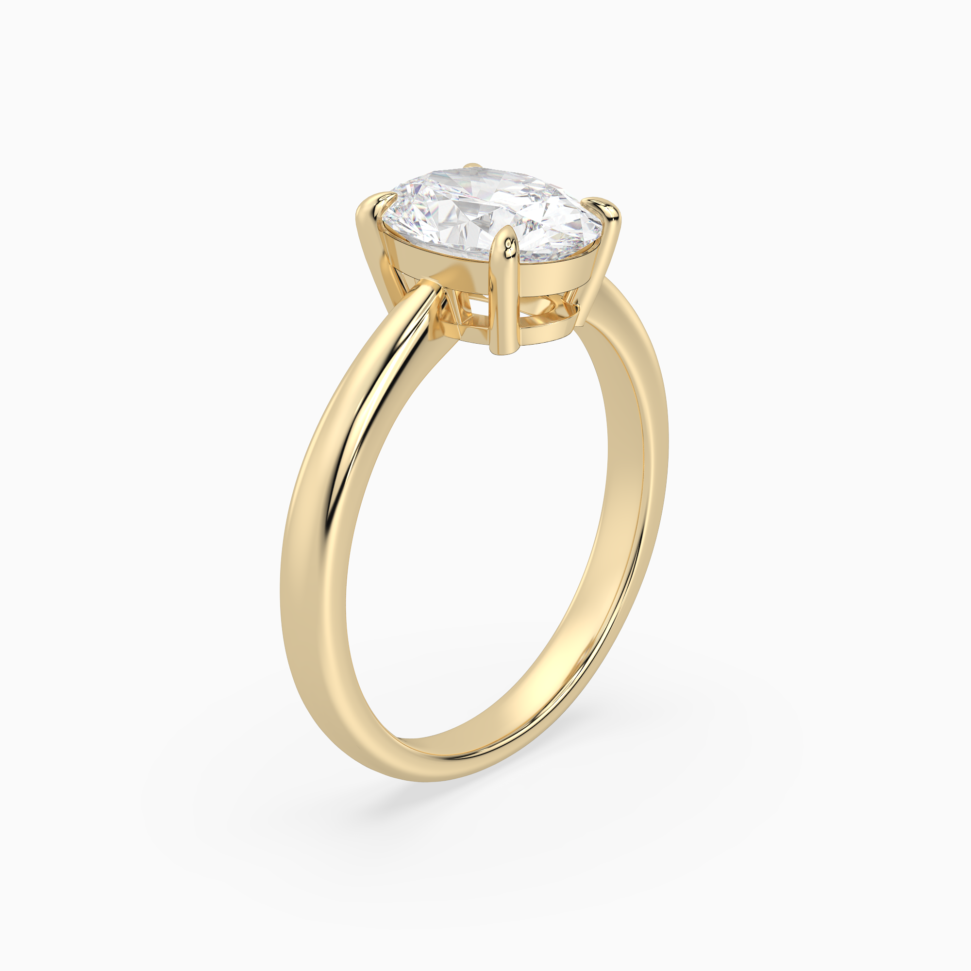 Oval Classic Basket Plain Solitaire in 18K Yellow Gold angled