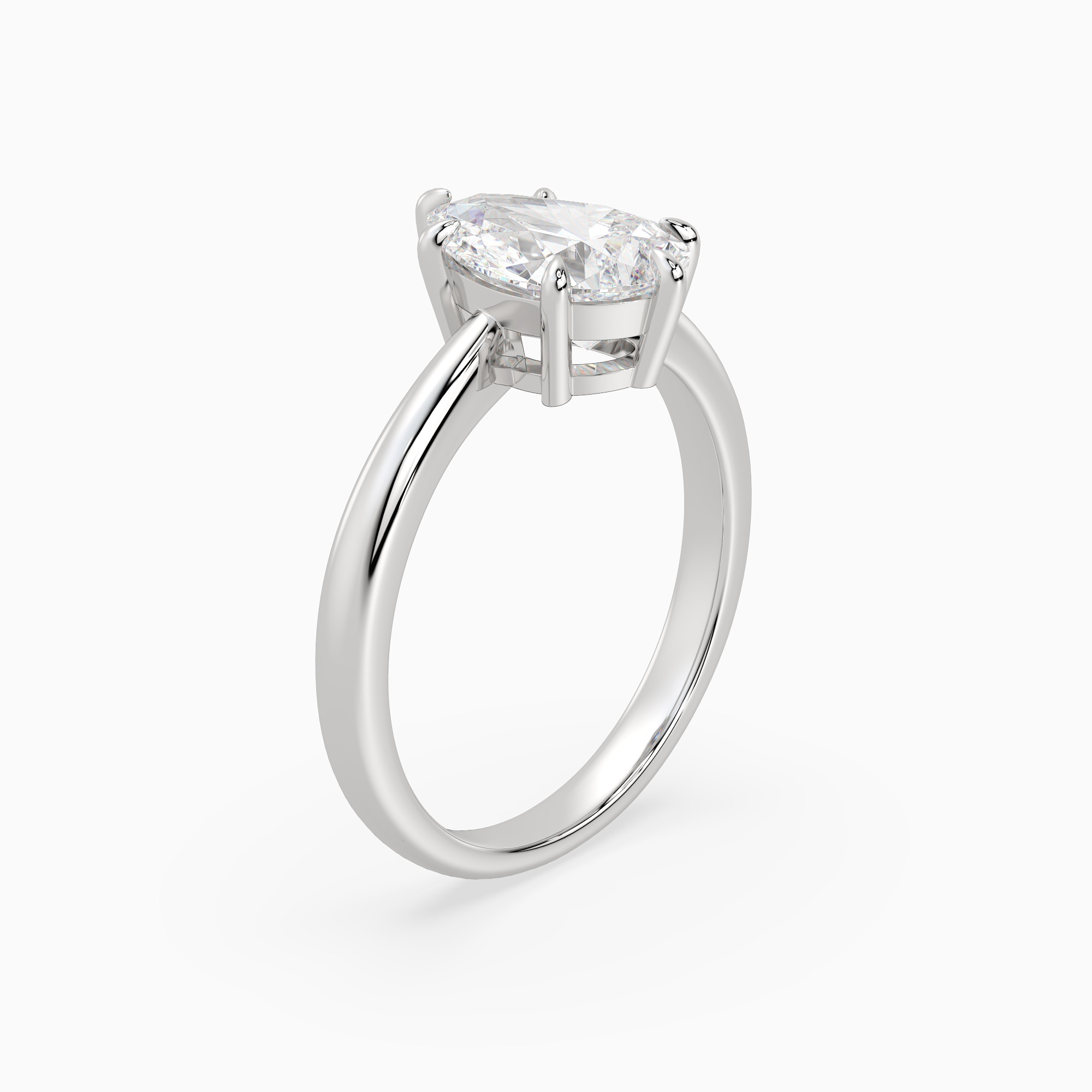 Pear Classic Basket Plain Solitaire in 14K White Gold angled