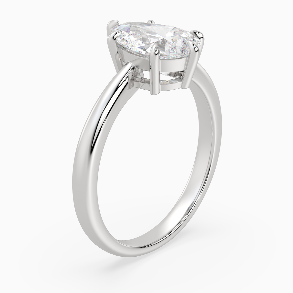 Pear Classic Basket Plain Solitaire in 14K White Gold angled