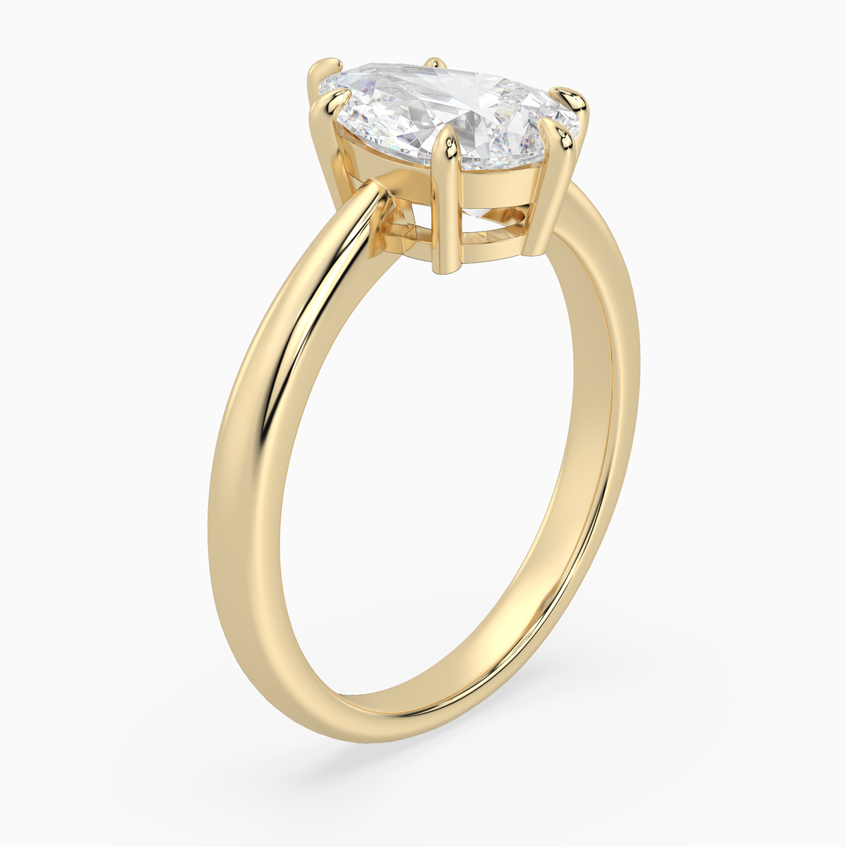 Pear Classic Basket Plain Solitaire in 18K Yellow Gold angled