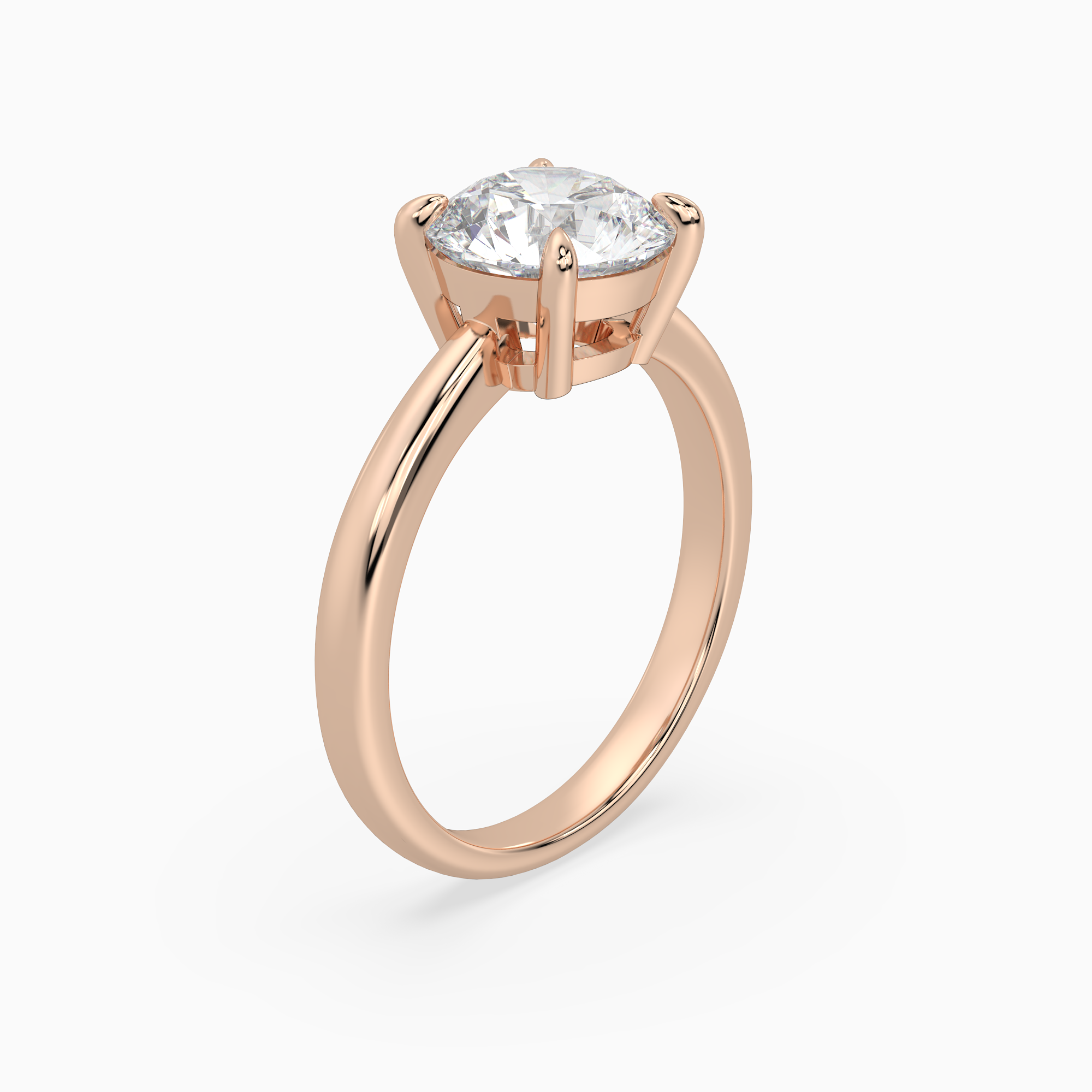 Round Classic Basket Plain Solitaire in 14K Rose Gold angled