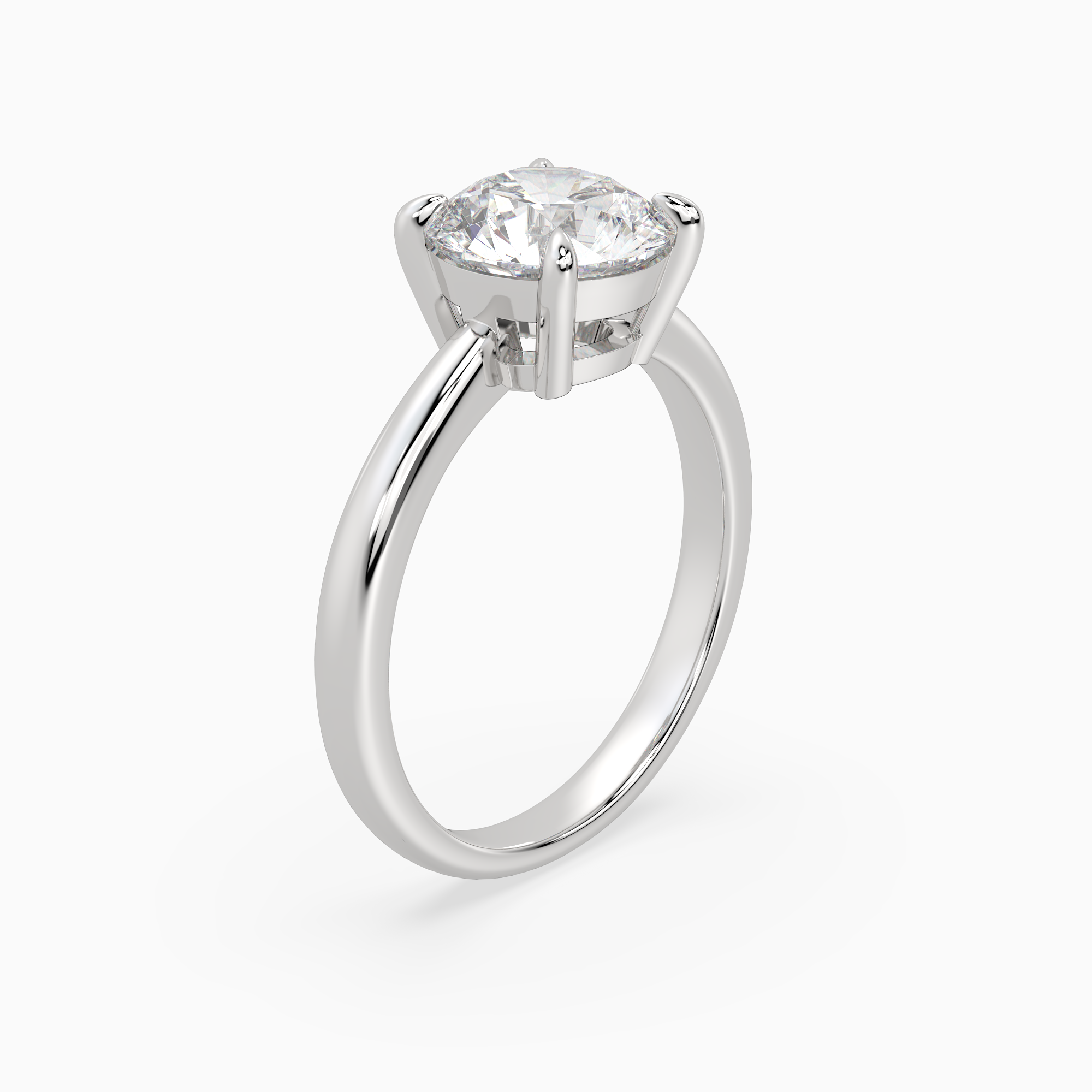 Round Classic Basket Plain Solitaire in 14K White Gold angled