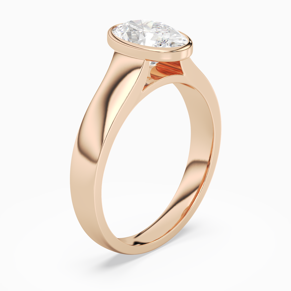 Oval Wide Tapered Bezel Solitaire in 14K Rose Gold angled