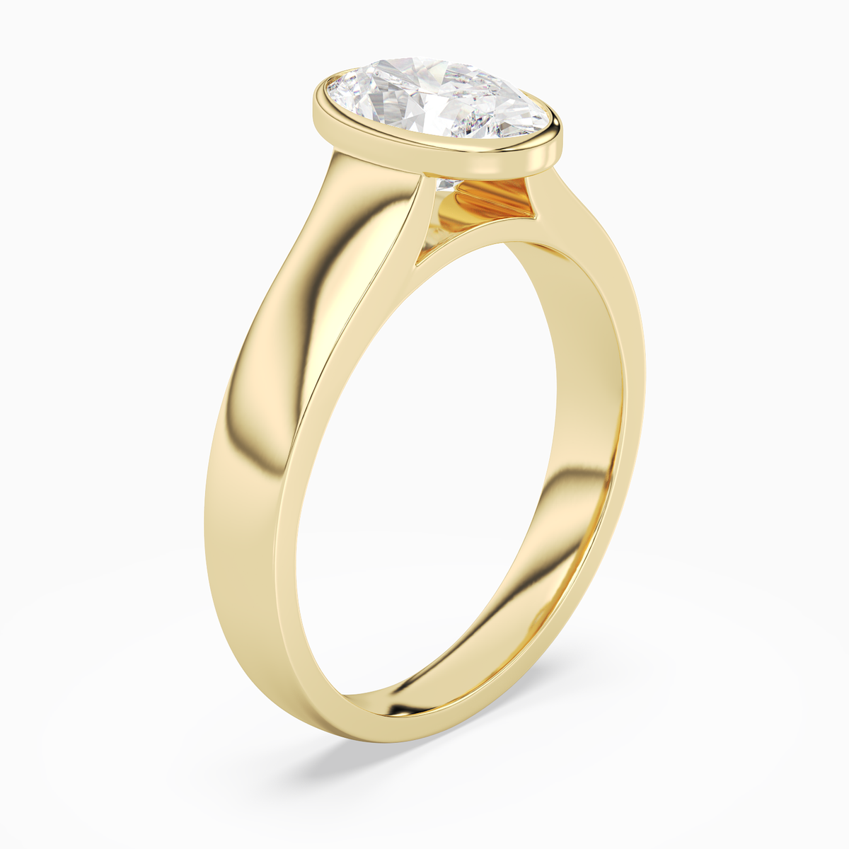 Oval Wide Tapered Bezel Solitaire in 18K Yellow Gold angled