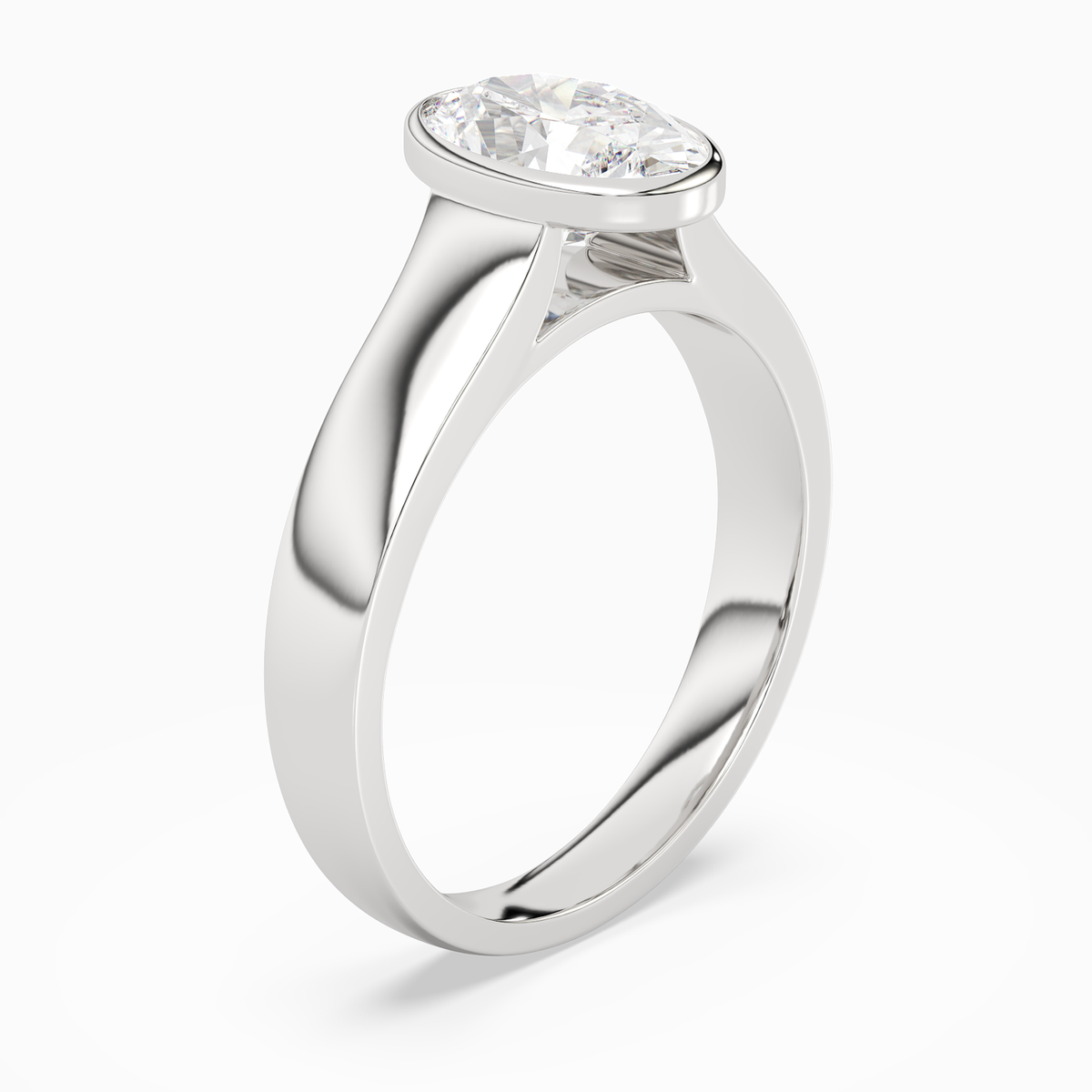 Oval Wide Tapered Bezel Solitaire in Platinum angled