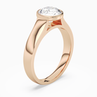 Round Wide Tapered Bezel Solitaire in 14K Rose Gold angled