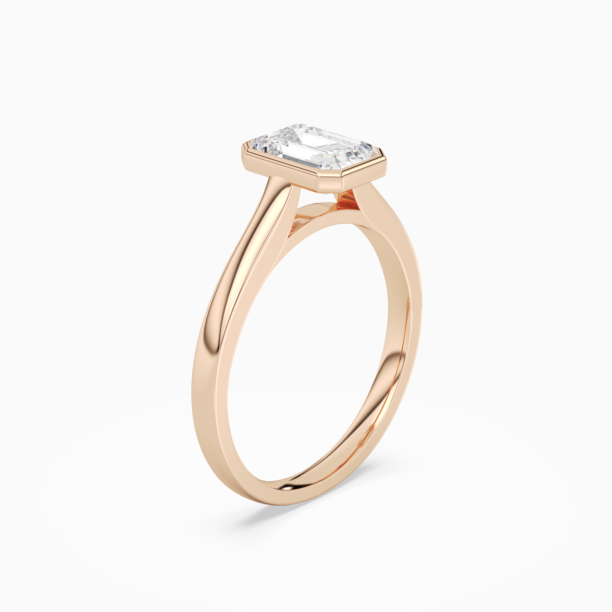 Emerald Medium Tapered Bezel Solitaire in 14K Rose Gold angled