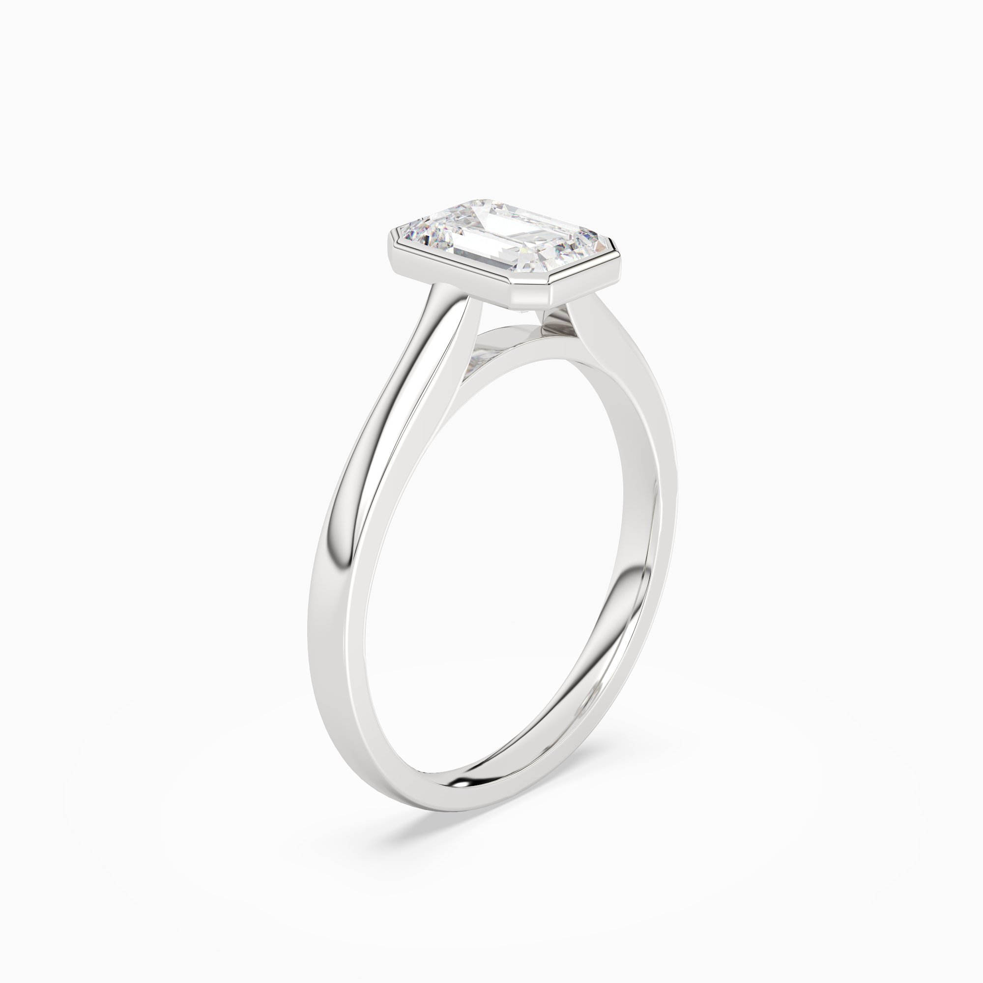Emerald Medium Tapered Bezel Solitaire in Platinum angled