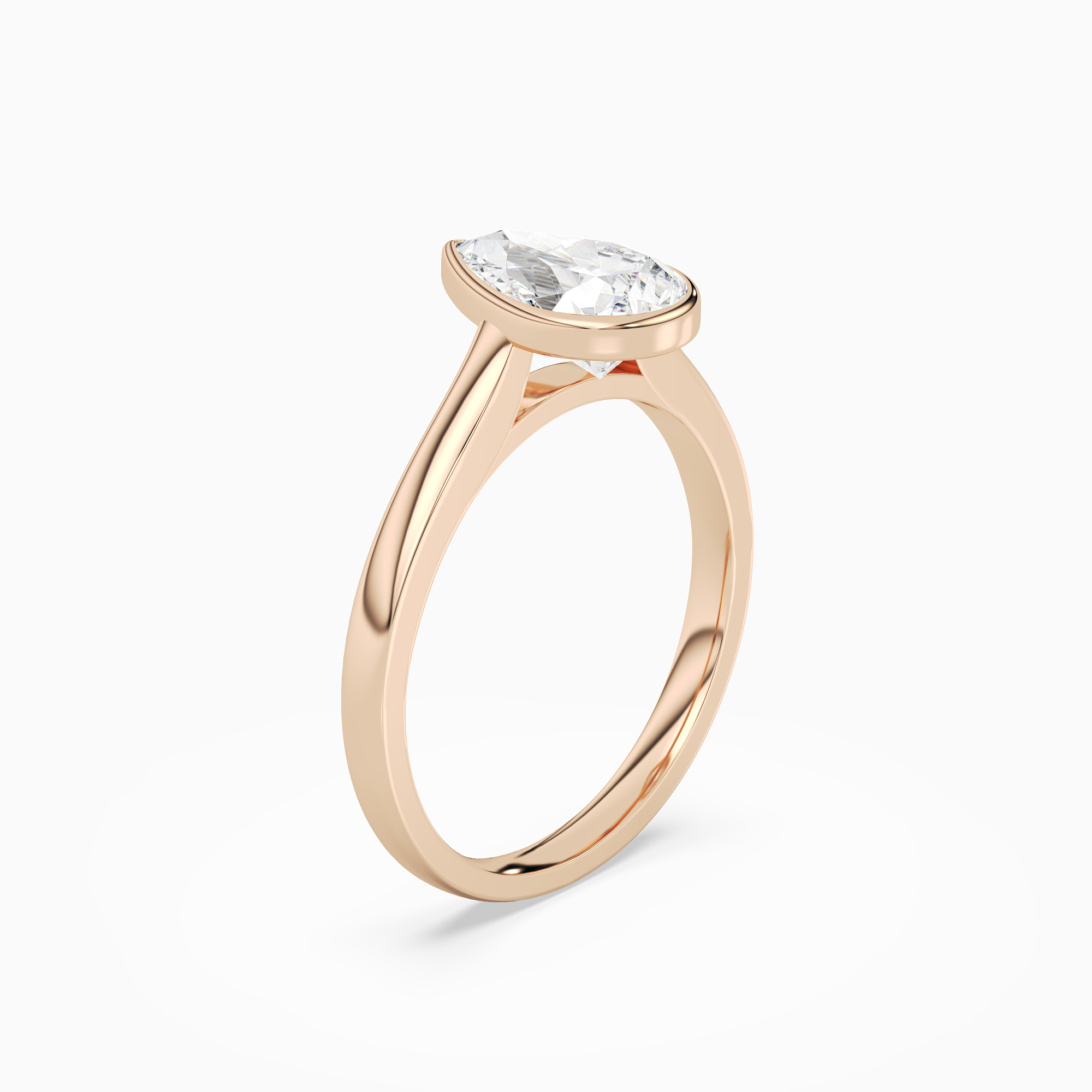 Pear Medium Tapered Bezel Solitaire in 14K Rose Gold angled