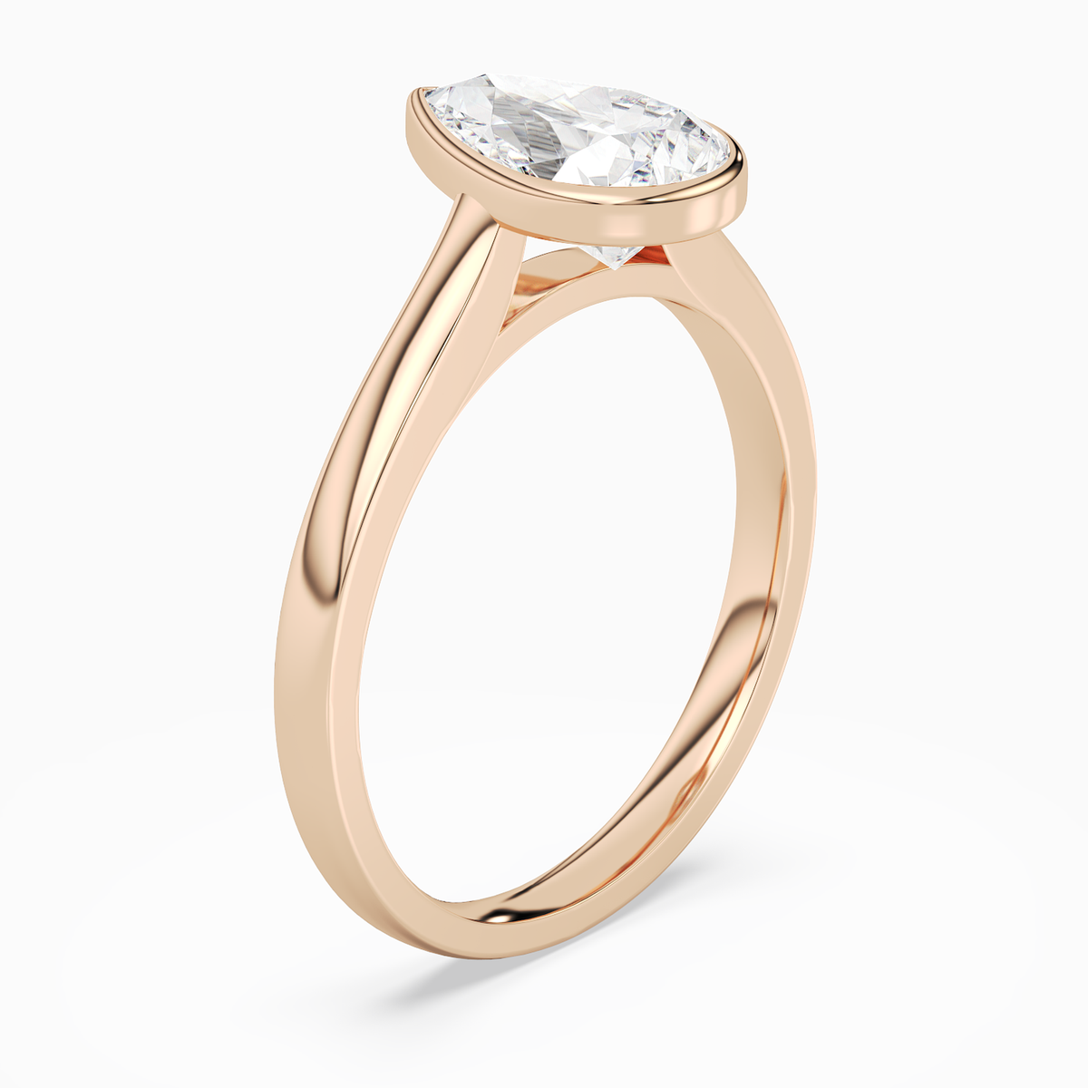 Pear Medium Tapered Bezel Solitaire in 14K Rose Gold angled