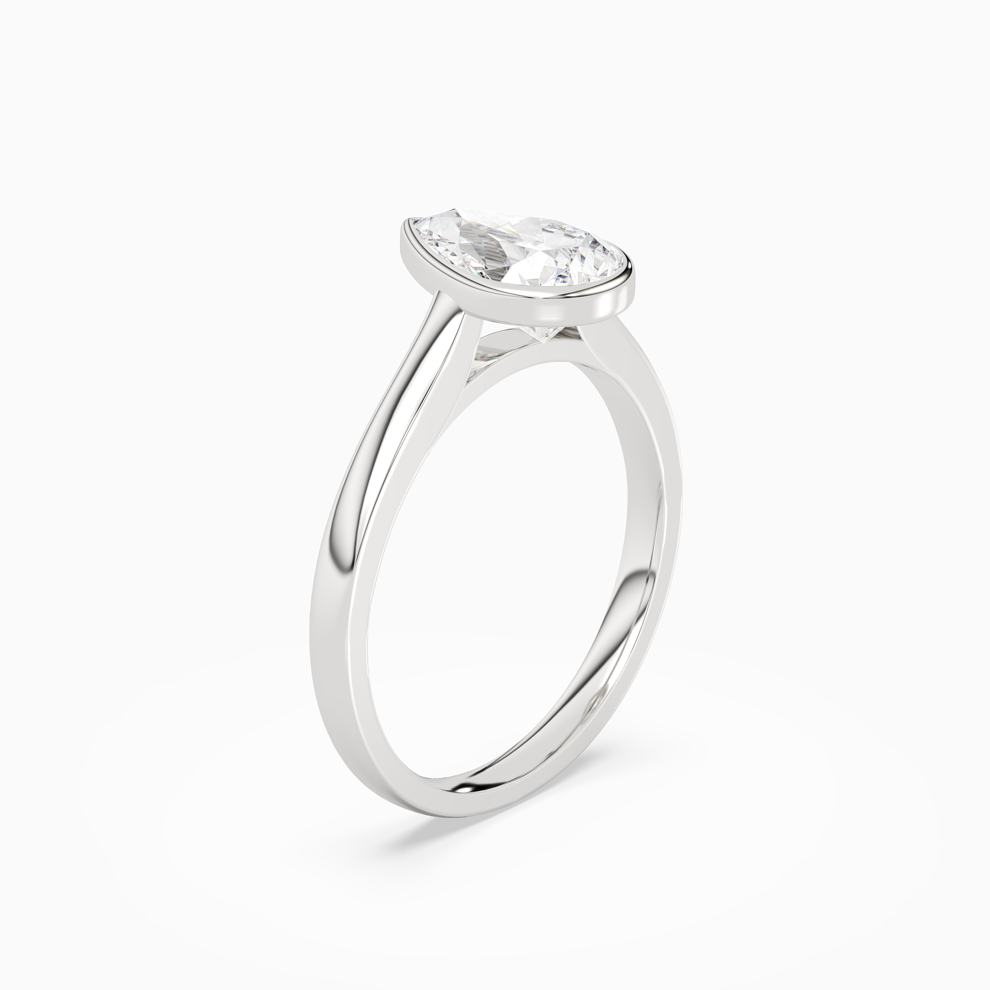 Pear Medium Tapered Bezel Solitaire in Platinum angled