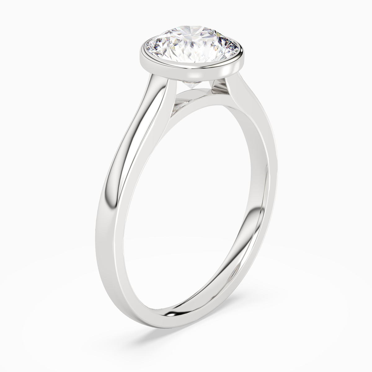 Round Medium Tapered Bezel Solitaire in 14K White Gold angled